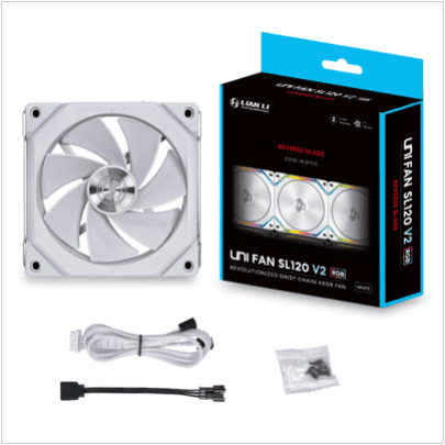 Lian Li Uni Fan SL120 V2 Reverse Blade ARGB Case Fan, 120mm, Single Pack, White | G48.R12SLV21W.00 thumbnail 2