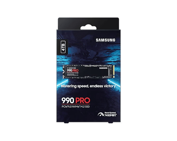 SAMSUNG Samsung 990 PRO 4TB PCIe NVMe 4.0 M.2 Internal Solid State Drive SSD, 4 GB Low Power DDR4 SDRAM Cache, Up to 7,450 MB/s, Write Up to 6,900 MB/s | MZ-V9P4T0 - thumbnail 1