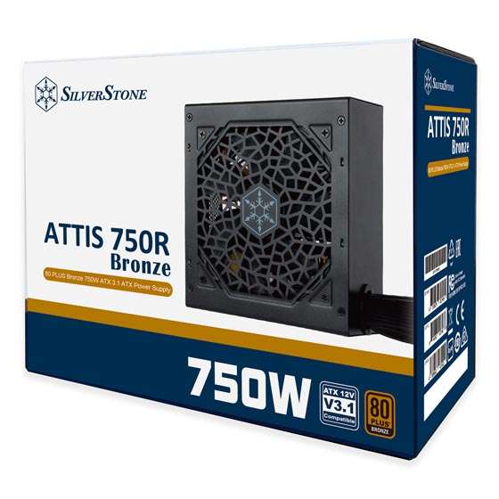Silverstone SilverStone ATTIS 750R Non-Modular Power Supply, 750W Power, 80 Plus Bronze, Silent 120mm Fan, Active PFC, Multi-Protection, ATX Form Factor, Japanese Primary Capacitor, Black | SST-AT750R-BF - thumbnail 1