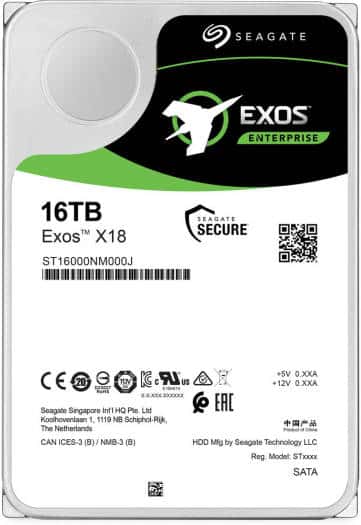 Seagate Exos X18 16TB 512e SATA III 3.5" Internal HDD, 6 Gb/s Interface, 512e Sector Size, 7200 rpm Speed, 256MB Cache, Data Transfer Speeds up to 261 MB/s, 2,500000 Hours MTBF | ST16000NM000J thumbnail 2