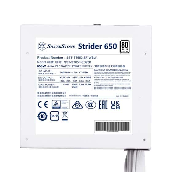 Silverstone SilverStone Strider 650 Non-Modular Power Supply, 650W, 80 Plus, Active PFC, 120mm Silent Fan, Class-Leading Single +12V Rail, ATX, White | SST-ST650-EF-WBW - thumbnail 6