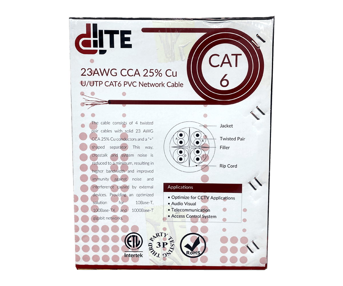 D-link Dlite CAT6 23AWG CCA 25% Cu U/UTP CAT6 PVC Network Cable 305 Meters | Dlite DC6UTP-305 - thumbnail 1
