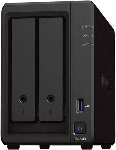 Synology Synology DiskStation DS723+ 2-Bay NAS, 2.6GHz AMD Ryzen R1600 Dual-Core, 2GB DDR4 RAM, 2x 3.5/2.5" Bays | 2 x M.2 2280 Slots, 1x USB-A 3.2, 1x eSATA, 2x Gigabit Ethernet, Black | DS723+ - thumbnail 1