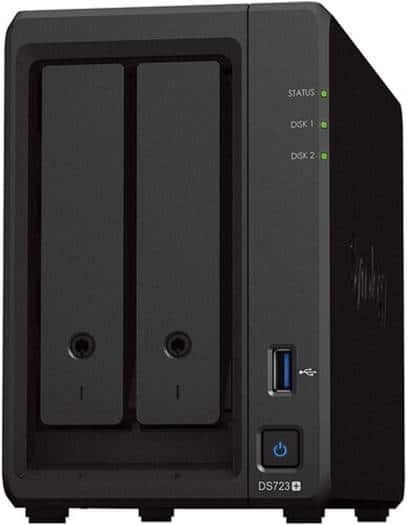 Synology DiskStation DS723+ 2-Bay NAS, 2.6GHz AMD Ryzen R1600 Dual-Core, 2GB DDR4 RAM, 2x 3.5/2.5" Bays | 2 x M.2 2280 Slots, 1x USB-A 3.2, 1x eSATA, 2x Gigabit Ethernet, Black | DS723+ thumbnail 2