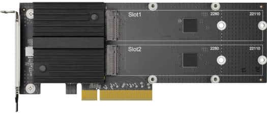 Synology Synology M2D20 M.2 SSD Adapter Card, Dual M.2 2280/22110 Slots, PCIe 3.0 x8 Host Bus Interface, Low Profile and Full Bracket, Create an SSD Cache via PCIe, Black | M2D20 - thumbnail 3