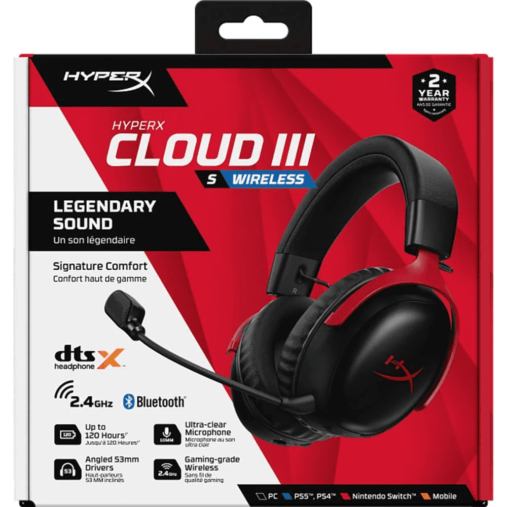 HyperX HyperX Cloud III S Wireless Black-Red Gaming Headset, 2.4GHz Wireless, Bluetooth, or Instant Pair, Up to 120 Hours Battery Life, PC, Mac, PS5, and Mobile | A59Z0AA - thumbnail 7