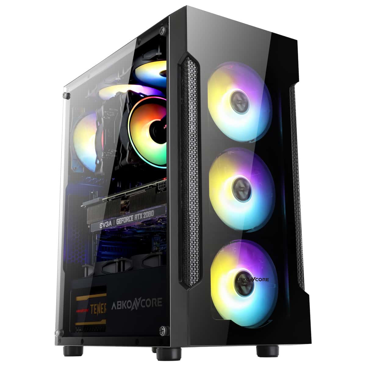 ABKONCORE ABKONCORE T250 Middle Tower Gaming Case, 4x Fixed ARGB Fans, Tempered Glass, ARGB V2 Controller - thumbnail 1