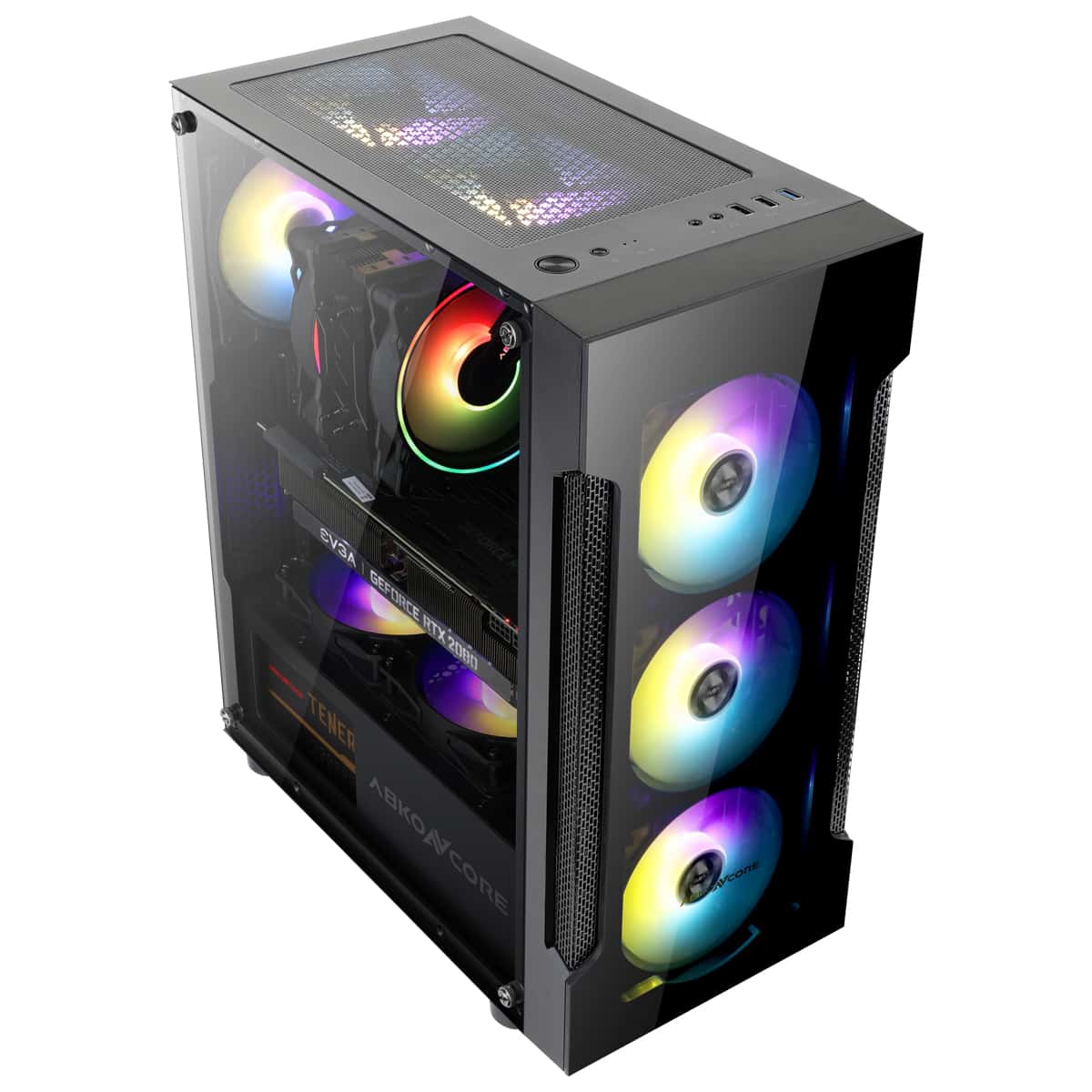 ABKONCORE ABKONCORE T250 Middle Tower Gaming Case, 4x Fixed ARGB Fans, Tempered Glass, ARGB V2 Controller - thumbnail 4