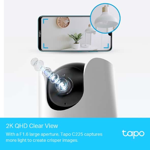 tp-link tp-link Tapo Pan/Tilt AI Home Security Wi-Fi Camera, 2K QHD 4MP (2560??1440 px), Two-Way (built-in microphone and speaker), 850m IR LED (up to 30ft), 940nm IR LED, IEEE 802.1 1b/g/n, 2.4 GHz Adapter Input: 100-240 V, 50/60 Hz, 0.3 A Adapter | Tapo C225 V1 - thumbnail 4