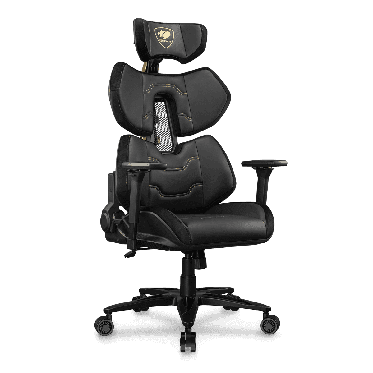 Cougar Terminator Elite Gold Gaming Chair, Butterfly Mechanism, Hyper-Dura Leatherette Upholstery, High Density Mold Shaping Foam, Class 4 Gas Lift, 4D Armrests, Gold & Black | 3MTREGLB.0001 thumbnail 1