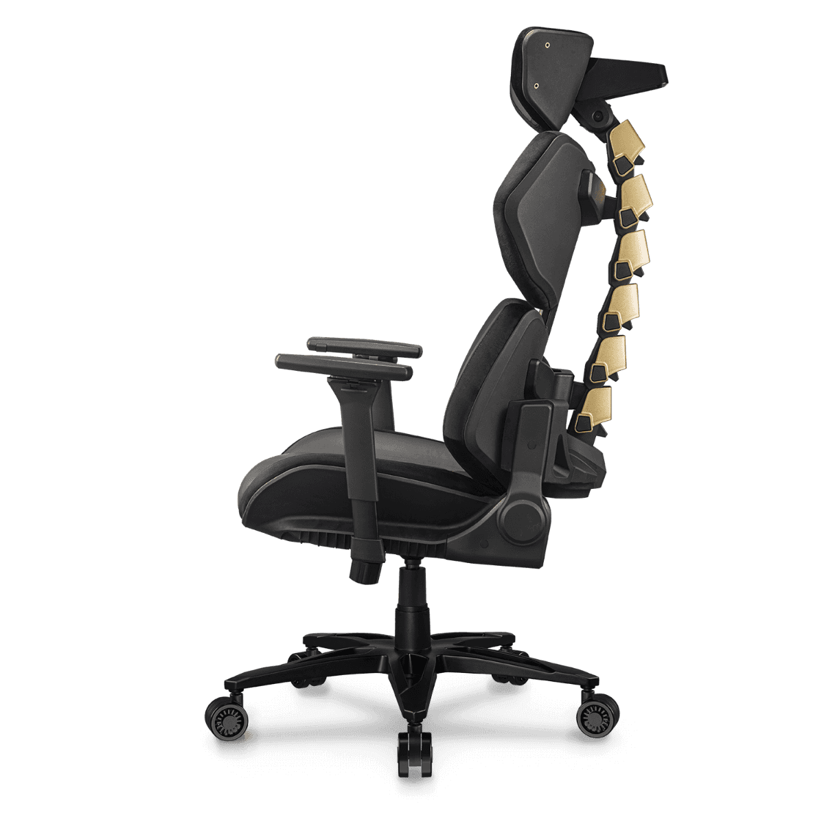 Cougar Terminator Elite Gold Gaming Chair, Butterfly Mechanism, Hyper-Dura Leatherette Upholstery, High Density Mold Shaping Foam, Class 4 Gas Lift, 4D Armrests, Gold & Black | 3MTREGLB.0001 thumbnail 2