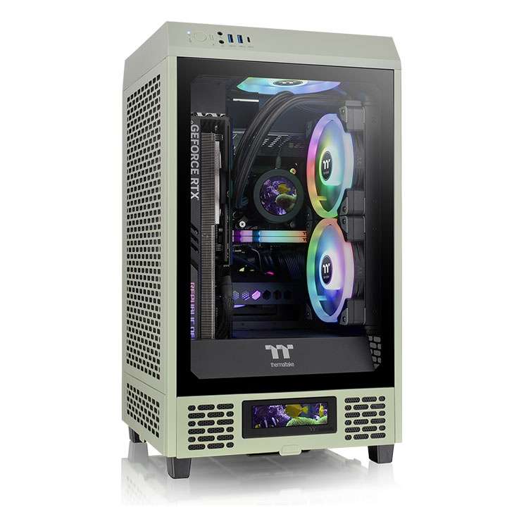 Thermaltake The Tower 200 Mini Computer Case, SPCC+Tempered Glass Material, Supports Up to 280mm Radiator, Up to 4 Fans Support, Removable Dust Filter-Matcha Green - thumbnail 1