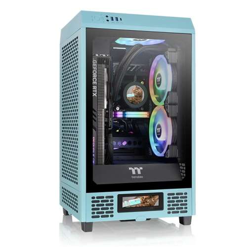 Thermaltake The Tower 200 Mini Computer Case, SPCC+Tempered Glass Material, Supports Up to 280mm Radiator, Up to 4 Fans Support, Removable Dust Filter-Turquoise - thumbnail 2