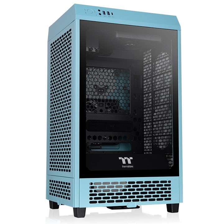 Thermaltake The Tower 200 Mini Computer Case, SPCC+Tempered Glass Material, Supports Up to 280mm Radiator, Up to 4 Fans Support, Removable Dust Filter-Turquoise - thumbnail 1