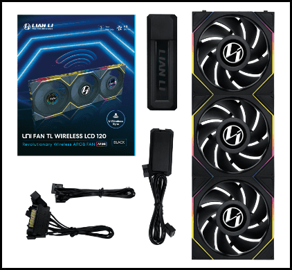 LIAN LI Lian Li UNI FAN TL120 LCD Wireless 3 Pack Case Fan, 120x124x28mm, 1.6??? LCD SCREEN, Incl Controller, 120x124x28mm, 0,350~1900 RPM, 2.9 mm H2O MAX. Air Pressure, 62 CFM MAX. Air Flow Fluid Dynamic Bearing (FDB) | 12TLLCD1W3B - thumbnail 3
