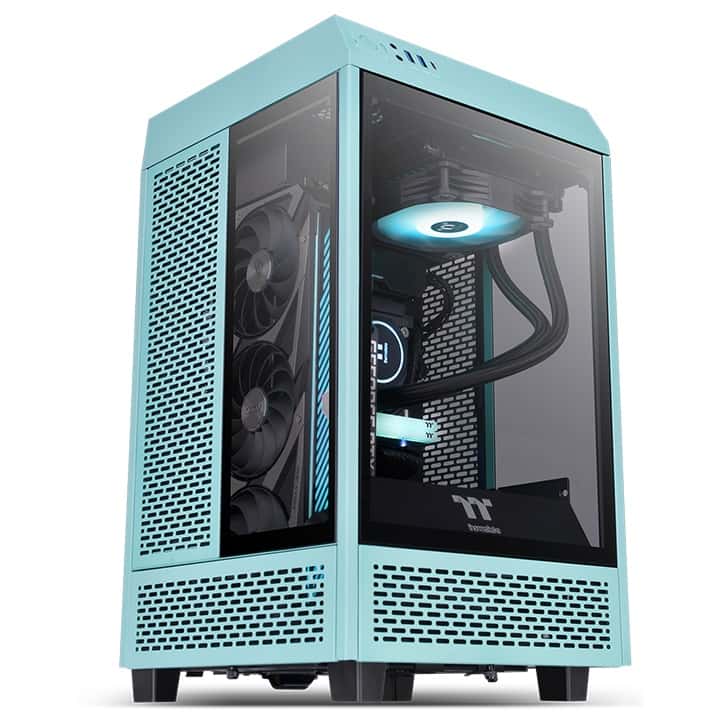Thermaltake Thermaltake Tower 100 Turquoise Mini Chassis,  2x Preinstalled 120mm Fans, 462.8 x 266 x 266 mm (H X W X D), Tempered Glass x 3 (4mm thickness), 6.7??? x 6.7??? (Mini ITX) Motherboard Support, USB 3.2 (Gen 2) Type-C x 1, USB 3.0 x 2| CA-1R3-00SBWN-00 - thumbnail 1
