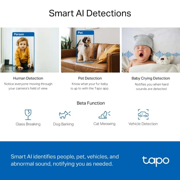 tp-link tp-link Tapo Pan/Tilt AI Home Security Wi-Fi Camera, 2K 4MP QHD, Wide Range of Movement, Enhanced Night Vision, Smart AI Detection and Notifications, Sound and Light Alarm, built-in microphone and speaker, up to 512 GB, Hands-Free Operation | Tapo C220 V1 - thumbnail 7