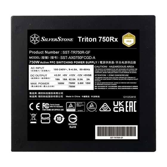 Silverstone Silverstone Triton 750Rx Cybenetics Gold 750W PCIe 5 Fixed Cable ATX Power Supply, Silent 120mm ICB fan, Supports 12V-2x6 PCIe connector with ATX 3.1 and PCIe Gen 5 standard, Black | SST-TR750R-GF - thumbnail 4
