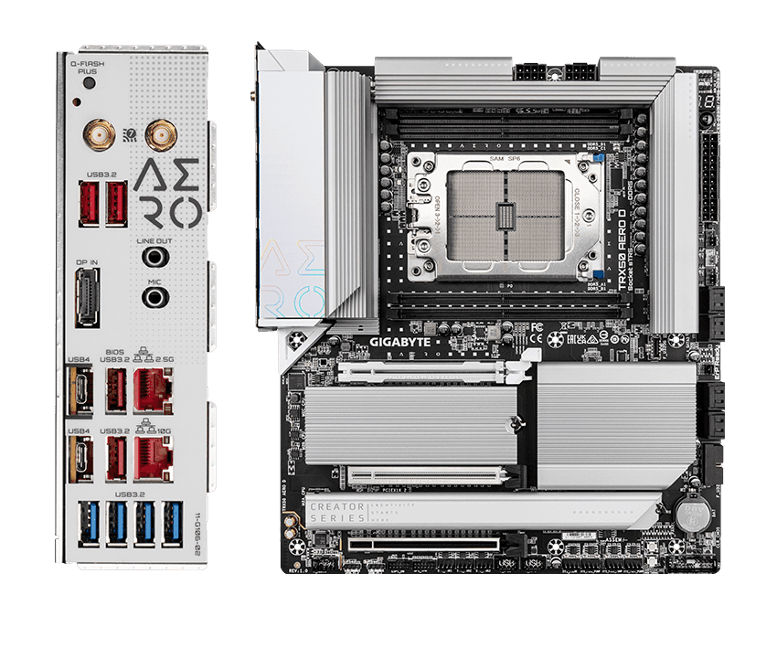 Gigabyte Gigabyte TRX50 AERO D sTR5 E-ATX Motherboard, AMD TRX50 Chipset, 4x DDR5 DIMM 1TB Max, PCIe 5.0 / 2x PCIe x16, 4xM.2, USB 3.2 / USB4 Type-C, Wi-Fi 7, Marvell 10GbE, White | TRX50 AERO D - thumbnail 5