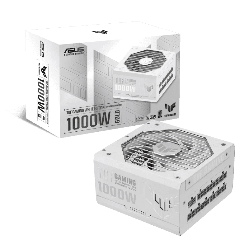 Asus ASUS TUF Gaming 1000W Gold White Edition ATX Power Supply, Active PFC, Military-grade Certification, Fully modular etched cables, Axial-tech fan design, 80 Plus Gold Certification, Dual ball fan bearings, Protective PCB coating | 90YE00S5-B0NA00 - thumbnail 1