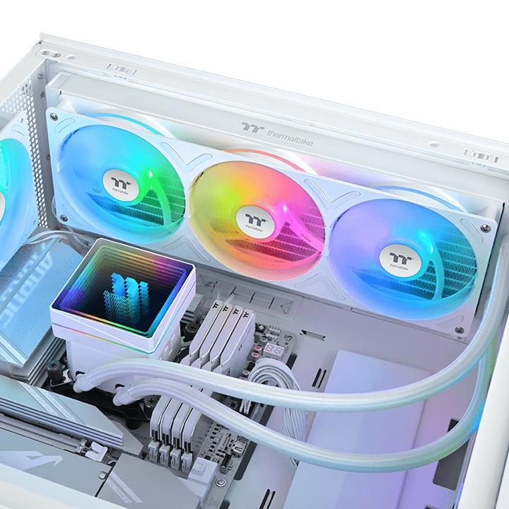 Thermaltake Thermaltake TH360 V3 ARGB Sync Snow Edition AIO Liquid CPU Cooler, 360mm Radiator, Infinity Mirror Pump, 2500 RPM High-Performance Fans, 375W TDP, White | CL-W468-PL12SW-A - thumbnail 5