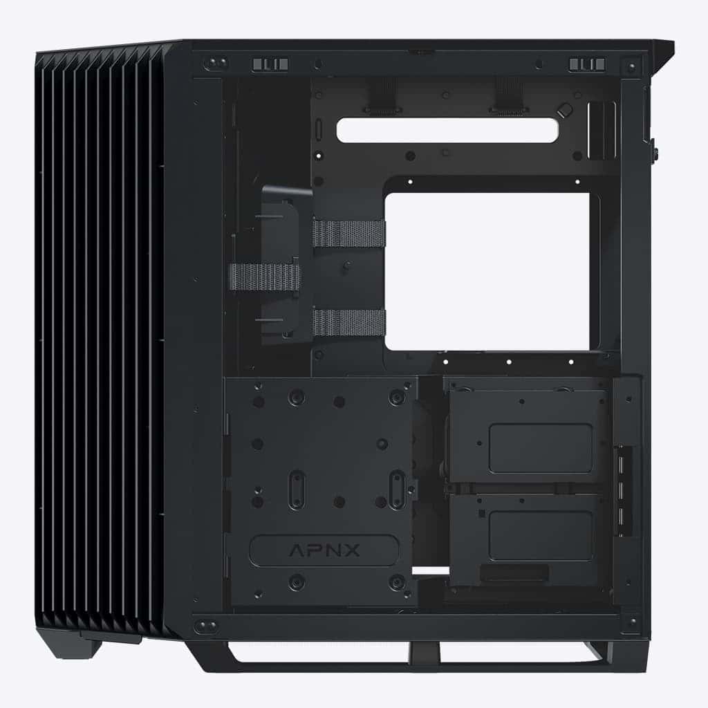 APNX APNX V1 V1-BK-v1 ATX Mid Tower Glass Edition Computer Case, Upto ATX Motherboards, Upto 360mm Radiators, Vertical GPU Holder Kit, Adjustable Motherboard Displacement, Black | APCM-VI01003.11 - thumbnail 1