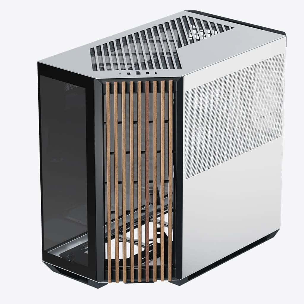 APNX APNX V1-W-WT-V1 ATX Mid Tower Black-and-White/Wood Computer Case, Upto ATX Motherboards, Upto 360mm Radiators, Vertical GPU Holder Kit, Adjustable Motherboard Displacement | APCM-VI01103.M1 - thumbnail 1