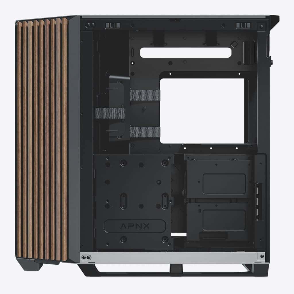 APNX APNX V1-W-WT-V1 ATX Mid Tower Black-and-White/Wood Computer Case, Upto ATX Motherboards, Upto 360mm Radiators, Vertical GPU Holder Kit, Adjustable Motherboard Displacement | APCM-VI01103.M1 - thumbnail 2