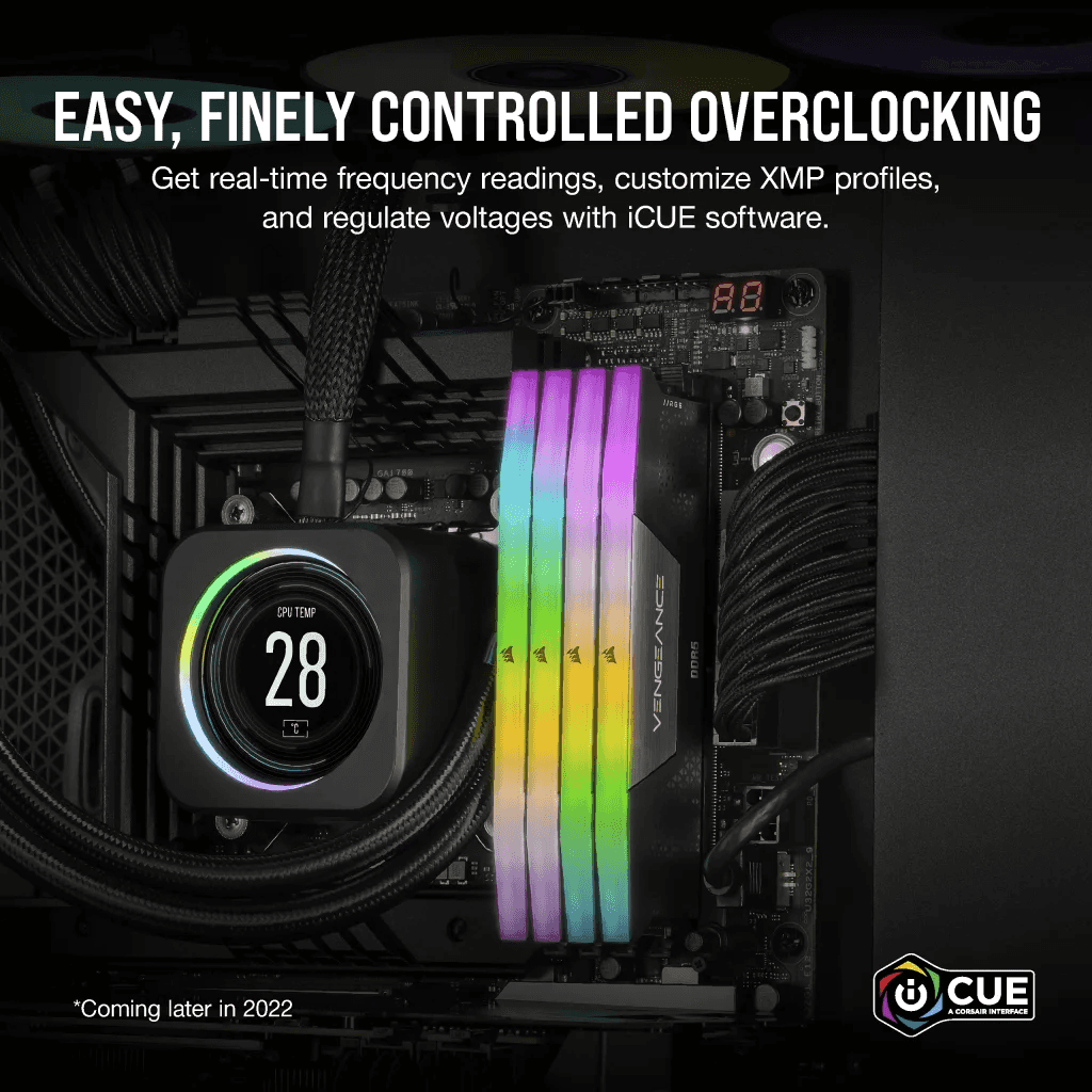 Corsair Corsair VENGEANCE RGB 32GB (2x16GB) DDR5 DRAM 6200MT/s CL36 Memory Kit, Intel XMP, Black | CMH32GX5M2E6200C36 - thumbnail 3