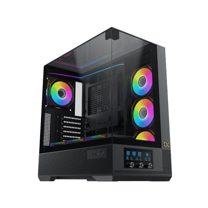 XIGMATEK Xigmatek Vision E-ATX ARGB Case, 3x Tempered Glass, Smart Fan Control LCD Display Panel, 9x Fans Supports, MoBo Upto E-ATX, GPU Upto 410mm, Cooler Upto 360mm, Black | EN45196 - thumbnail 1