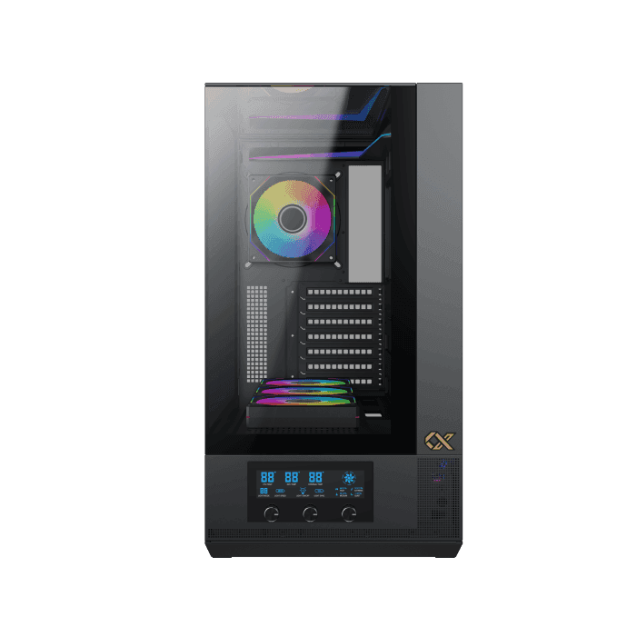 XIGMATEK Xigmatek Vision E-ATX ARGB Case, 3x Tempered Glass, Smart Fan Control LCD Display Panel, 9x Fans Supports, MoBo Upto E-ATX, GPU Upto 410mm, Cooler Upto 360mm, Black | EN45196 - thumbnail 3