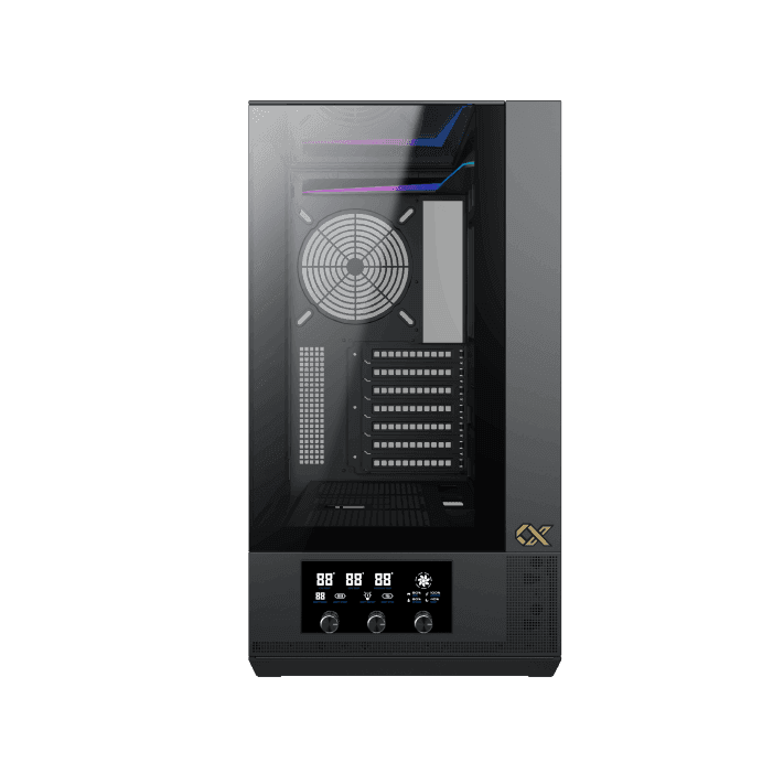 XIGMATEK Xigmatek Vision E-ATX ARGB Case, 3x Tempered Glass, Smart Fan Control LCD Display Panel, 9x Fans Supports, MoBo Upto E-ATX, GPU Upto 410mm, Cooler Upto 360mm, Black | EN45196 - thumbnail 4