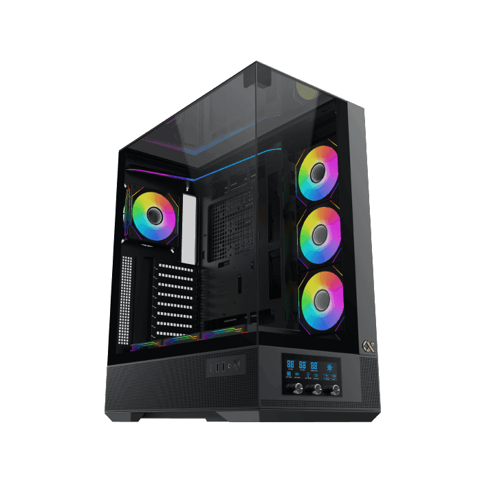 XIGMATEK Xigmatek Vision Pro E-ATX ARGB Case, 3x Tempered Glass, Smart Fan Control LCD Display Panel, 9x Fans Supports, MoBo Upto E-ATX, GPU Upto 410mm, Cooler Upto 360mm, Black | EN45158 - thumbnail 1