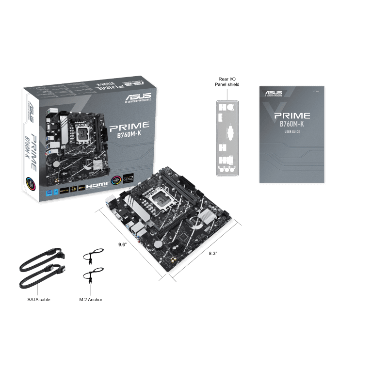Asus ASUS Prime B760M-K  Intel B760 LGA 1700 mATX motherboard with PCIe 4.0, 2x PCIe 4.0 M.2 slots, DDR5, Realtek 2.5Gb Ethernet, VGA, HDMI, SATA 6 Gbps, front USB 3.2 Gen 1, Aura Sync | 90MB1FI0-M0EAY0 - thumbnail 7