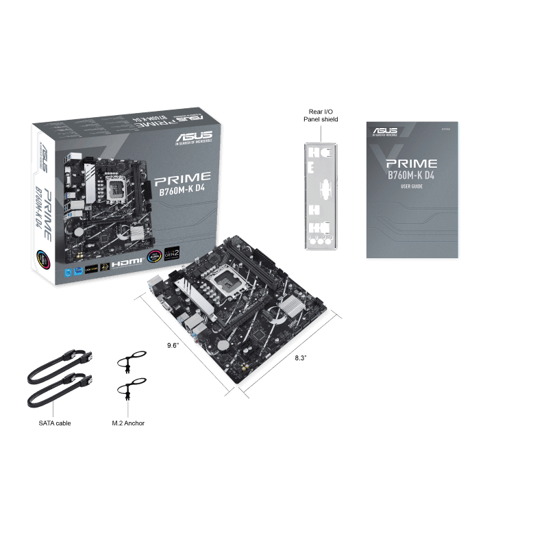 Asus ASUS Prime B760M-K D4, an Intel B760 LGA 1700 mATX motherboard with PCIe 4.0, two PCIe 4.0 M.2 slots, DDR4, Realtek 2.5Gb Ethernet, VGA, HDMI, SATA 6 Gbps, front USB 3.2 Gen 1, Aura Sync| 90MB1DS0-M0EAY0 - thumbnail 6