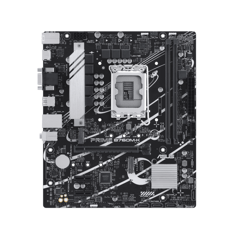 Asus ASUS Prime B760M-K  Intel B760 LGA 1700 mATX motherboard with PCIe 4.0, 2x PCIe 4.0 M.2 slots, DDR5, Realtek 2.5Gb Ethernet, VGA, HDMI, SATA 6 Gbps, front USB 3.2 Gen 1, Aura Sync | 90MB1FI0-M0EAY0 - thumbnail 1