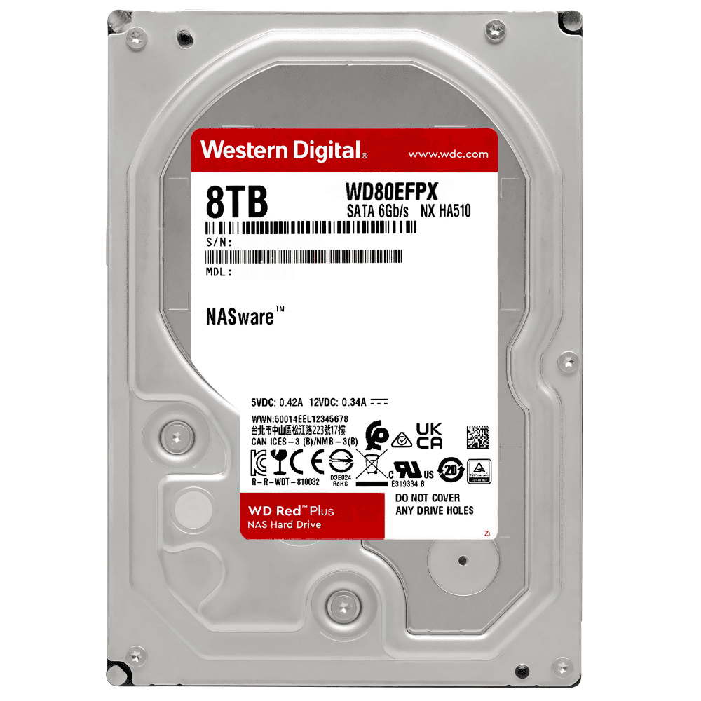 Western Digital WD Red Plus NAS 8 TB Hard Drive 3.5-Inch, Ideal for Home Offices, Power Users, Small to Medium Businesses and Consumer/Commercial NAS systems,  256MB Cache,  up to 215MB/s Transfer rate, 5640 RPM Disk Speed  | WD80EFBX-68C4ZN0 - thumbnail 3