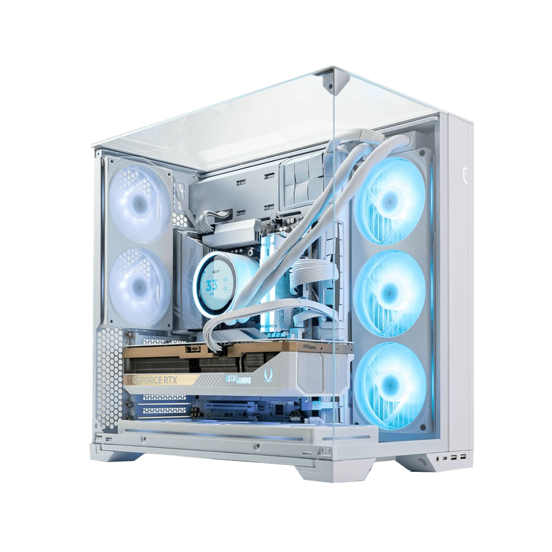 Nanotech High-End White Gaming PC: AMD Ryzen 9 9950X3D + ZOTAC RTX 5080 SOLID OC White 16GB, 32GB DDR5 6000MHz RGB, 1TB Samsung 990 PRO, 360mm LCD AIO, 1000W Gold, WiFi 7, Lian Li O11 Vision White Case - thumbnail 1
