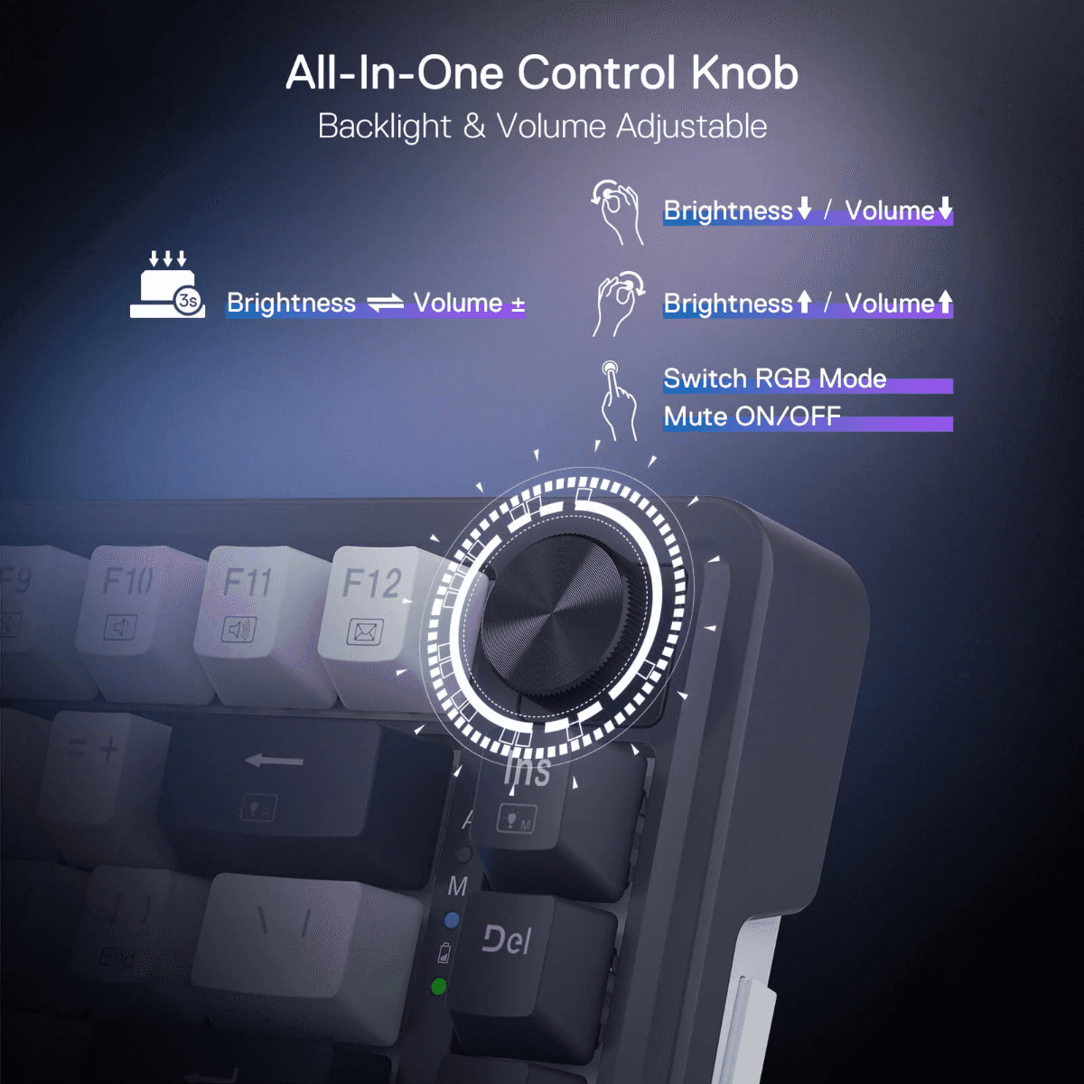 Redragon Redragon UCAL K673 PRO Wireless 75% Mechanical Gaming Keyboard, 81 Keys Hot-swappable, 3 Compact Mode, Hot-Swap Socket, Linear Red Switch, 3000mAh Battery | K673CPG-RGB-PRO - thumbnail 3
