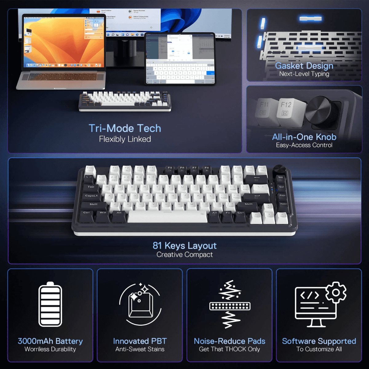 Redragon Redragon UCAL K673 PRO Wireless 75% Mechanical Gaming Keyboard, 81 Keys Hot-swappable, 3 Compact Mode, Hot-Swap Socket, Linear Red Switch, 3000mAh Battery | K673CPG-RGB-PRO - thumbnail 7