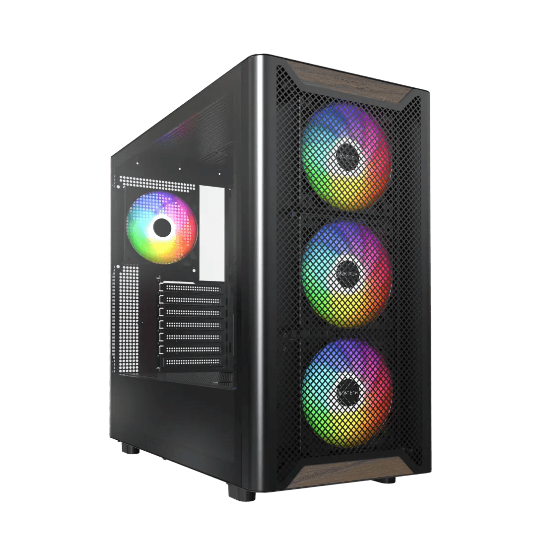 Montech Montech XR Wood Mid Tower Case, American Walnut wood plates, MB Support Upto ATX, 4x Pre-installed GF120 ARGB PWM Fan, Supports 360mm AIO Cooler, USB 3.0, USB Type-C,  Black | XR Wood - thumbnail 1