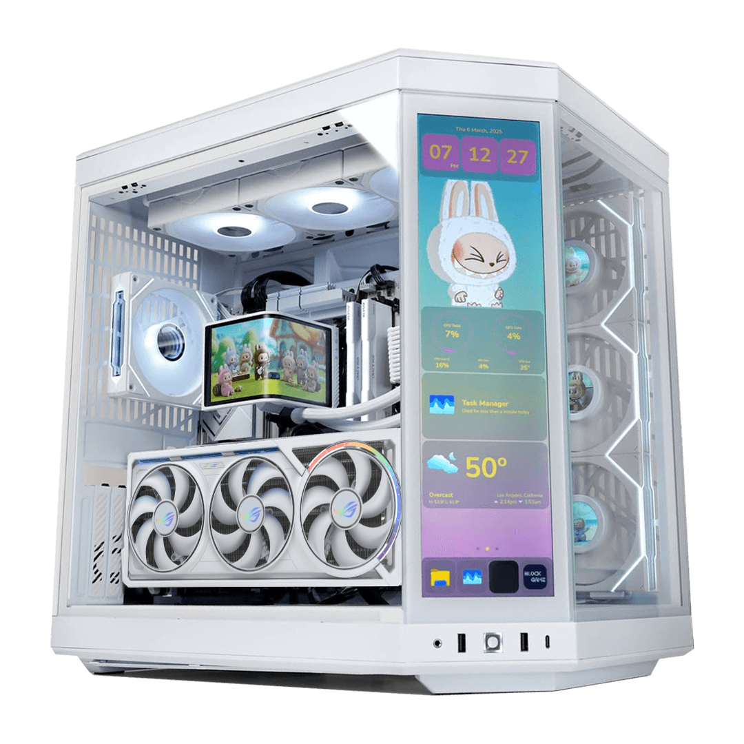 White Gaming & Content Creation PC Powered By ASUS, AMD Ryzen 9 9950X3D (16 Cores) + ASUS ROG ASTRAL RTX 5080 OC White 16GB GDDR7, 32GB DDR5 6000MHz, 1TB PCIe Gen5 SSD (14,700MB/s), 360mm LCD AIO, 1000W ATX 3.1, WiFi 7 - thumbnail 1
