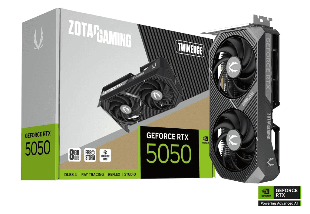 ZOTAC ZOTAC GAMING GeForce RTX 5050 Twin Edge 8GB GDDR6 Graphics Card, 128-bit 20 Gbps, 2560 CUDA cores, 2572 MHz Engine Clock, SFF-Ready, NVIDIA Blackwell architecture and DLSS 4 |  ZT-B50500E-10M - thumbnail 1