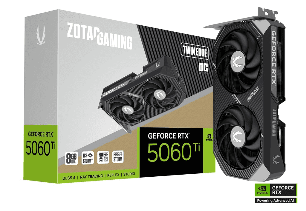 ZOTAC ZOTAC GAMING GeForce RTX 5060 Ti 8GB Twin Edge OC Graphic card, 8GB GDDR7, 128-bit 28 Gbps, 2602 MHz Engine Clock, SFF-Ready, NVIDIA Blackwell architecture and DLSS 4 | ZT-B50610H-10M - thumbnail 1