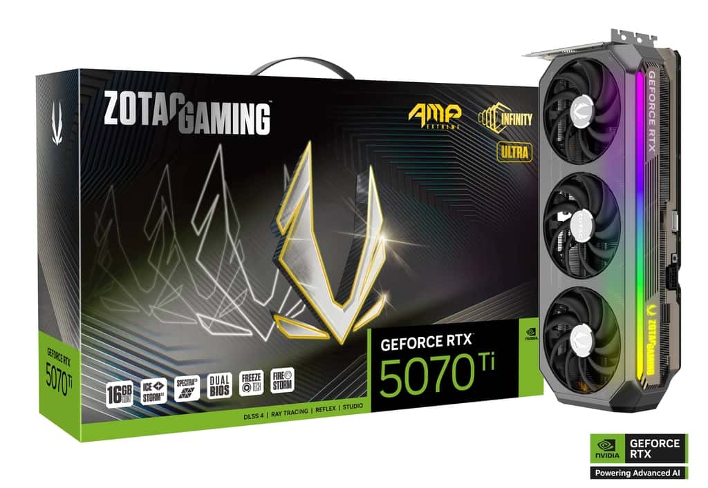 ZOTAC GAMING GeForce RTX 5070 Ti AMP Extreme INFINITY ULTRA 16GB GDDR7 Graphics Card, 28 Gbps 256-bit, 8960 CUDA cores, NVIDIA Blackwell architecture and DLSS 4  | ZT-B50710BU-10P thumbnail 8