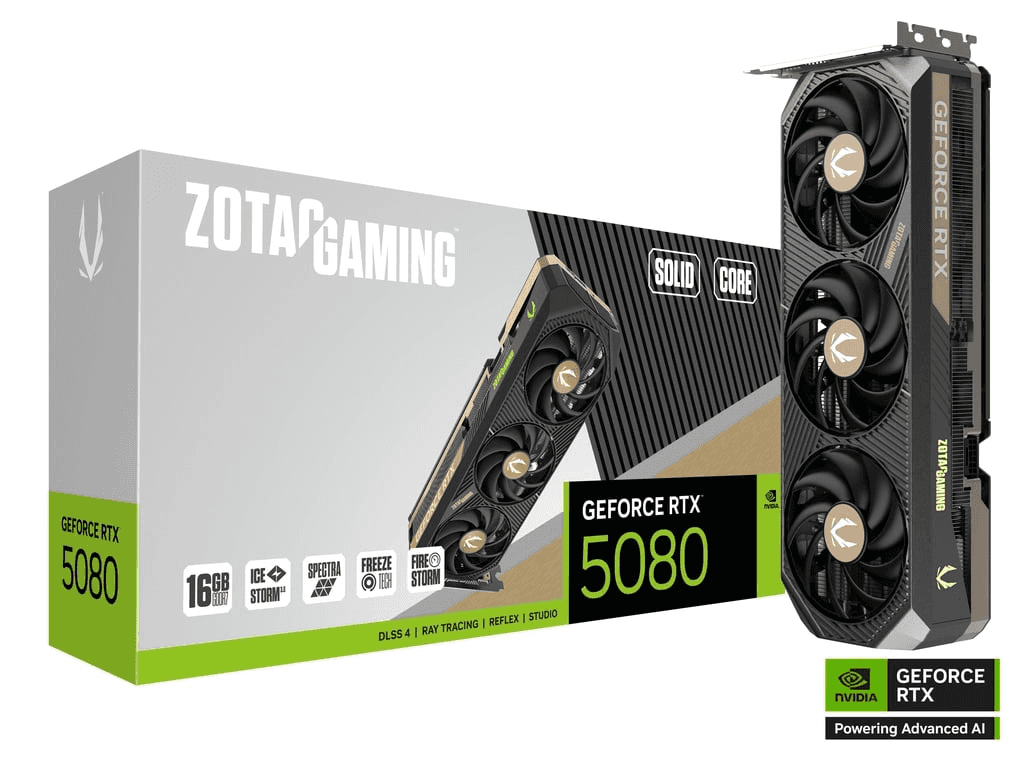 ZOTAC ZOTAC GAMING GeForce RTX 5080 SOLID CORE Graphic card, 16GB GDDR7, 256-bit 30 Gbps, 2617 MHz Engine Clock, NVIDIA Blackwell architecture and DLSS 4  | ZT-B50800D2-10P - thumbnail 1