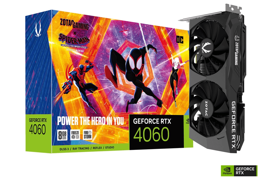 ZOTAC ZOTAC GAMING RTX 4060 OC EDITION 8GB GDDR6 SPIDERMAN ED ACROSS THE SPIDER-VERSE 2 FAN GRAPHIC CARD, Across The Spider-Verse Bundle, 8GB GDDR6 Memory, 2475 MHz Boost, 17 Gbps Memory Speed, PCI E 4, 1xHDMI /3xDP | 9288-1N726-200Z8 - thumbnail 7