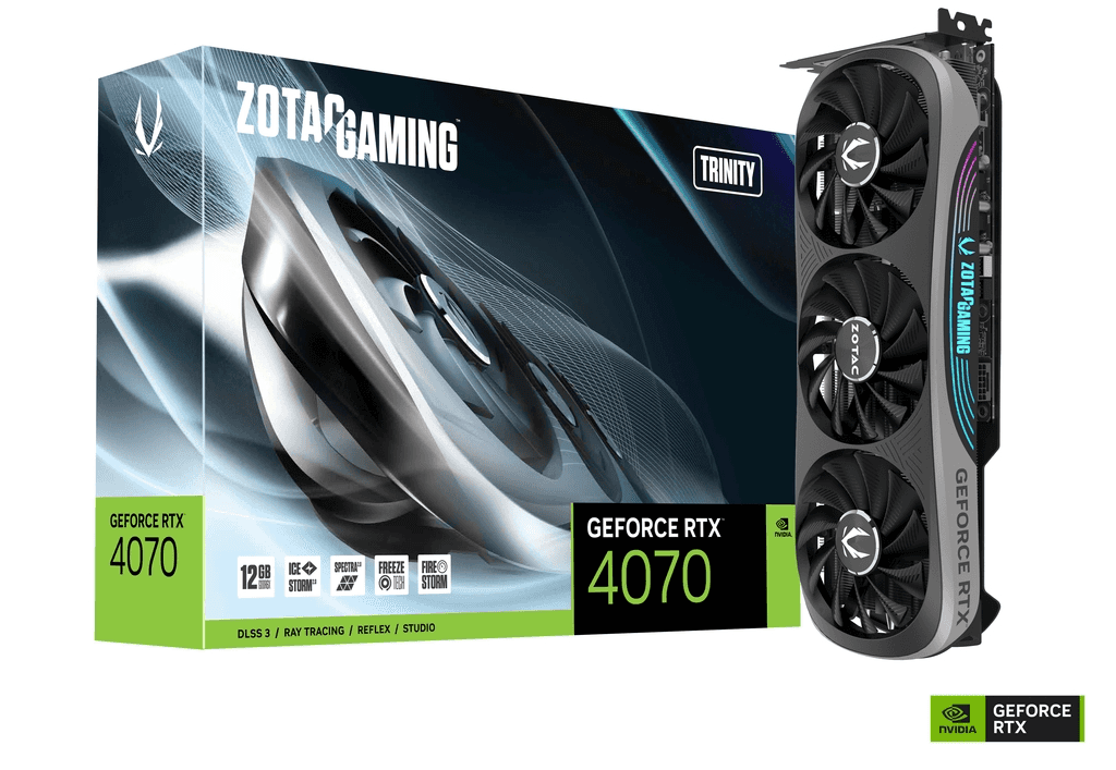 ZOTAC ZOTAC GAMING GeForce RTX 4070 Trinity Graphics Card, 12GB GDDR6X 192-bit Memory, 2475 MHz Boost Clock, 21 Gbps Memory Clock, 5888 CUDA Cores, PCI E 4, 3 x DisplayPort 1.4a / 1 x HDMI | ZT-D40700D-10P - thumbnail 3