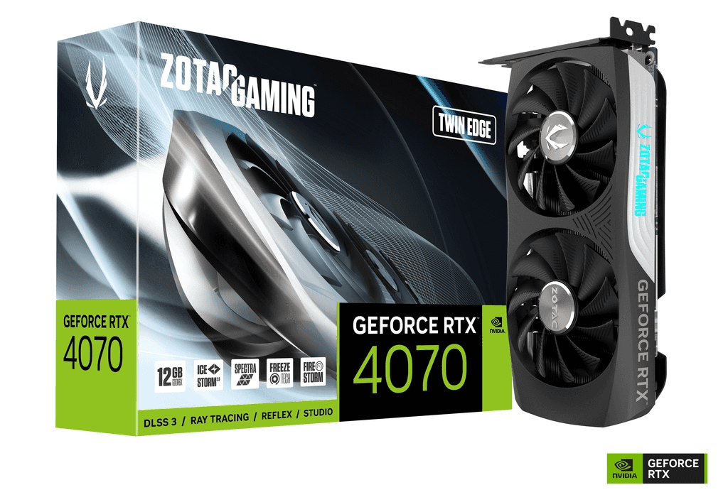 ZOTAC ZOTAC GAMING GeForce RTX 4070 Twin Edge OC Graphics Card, 12GB GDDR6X 192-bit Memory, 2490 MHz Boost Clock, 5888 CUDA Cores, 21 Gbps Memory Clock, PCI Express 4.0, 3 x DP / 1x HDMI | ZT-D40700Q-10M - thumbnail 2