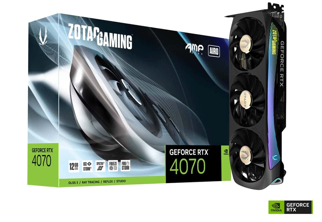ZOTAC ZOTAC GAMING GeForce RTX 4070 AMP AIRO Graphics Card, 12GB GDDR6X 192-bit Memory, 2535 MHz Boost Clock, 21Gbps Memory Speed, 5888 CUDA Cores, PCI Express 4.0, 1x HDMI / 3x DP | ZT-D40700F-10P - thumbnail 4